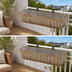 Balcony Planter 2 pcs Wicker with PE Lining 80 cm Brown Rattan Garden Pots