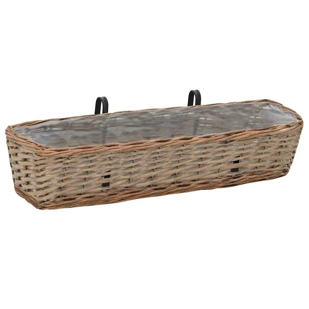 Wicker Balcony Planter 80 cm Brown Rattan 2 pcs with PE Lining for Vegetables Herbs Flowers