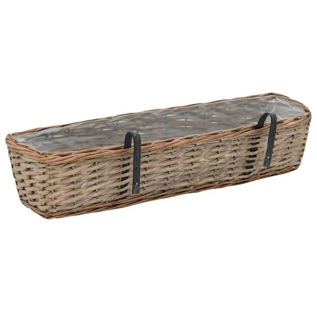 Wicker Balcony Planter 80 cm Brown Rattan 2 pcs with PE Lining for Vegetables Herbs Flowers