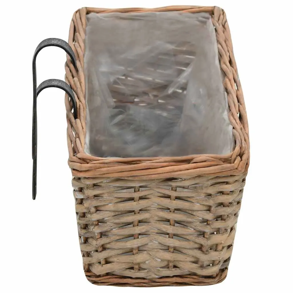 Wicker Balcony Planter 80 cm Brown Rattan 2 pcs with PE Lining for Vegetables Herbs Flowers