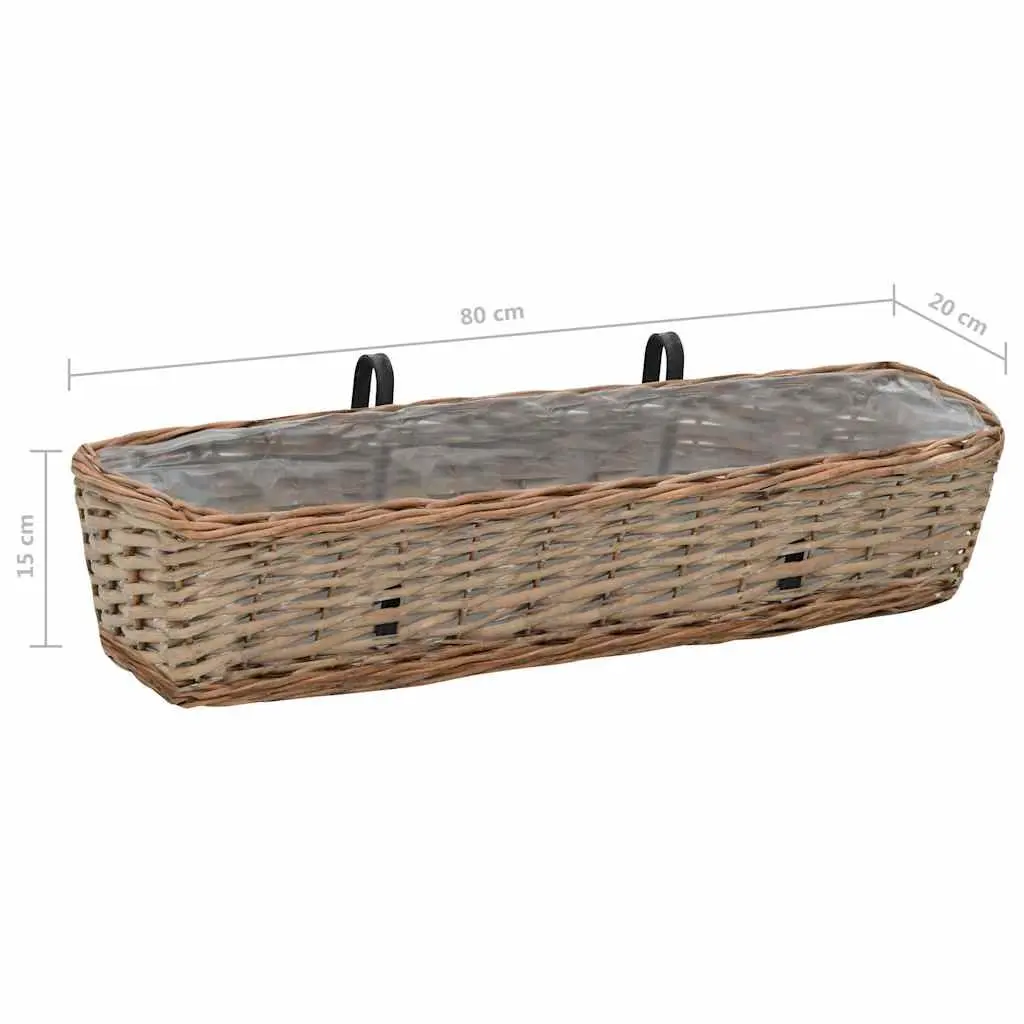 Wicker Balcony Planter 80 cm Brown Rattan 2 pcs with PE Lining for Vegetables Herbs Flowers