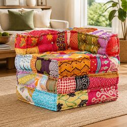 Modular Pouffe Patchwork Multicolour Convertible Sofa Chaise Lounge Chair