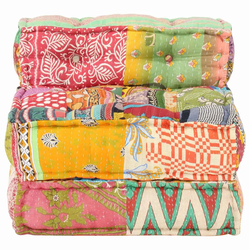 Modular Pouffe Patchwork Fabric Multicolour Convertible Sofa Chaise Lounge Chair