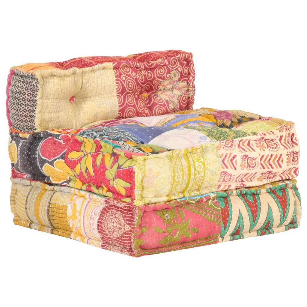 Modular Pouffe Patchwork Fabric Multicolour Convertible Sofa Chaise Lounge Chair