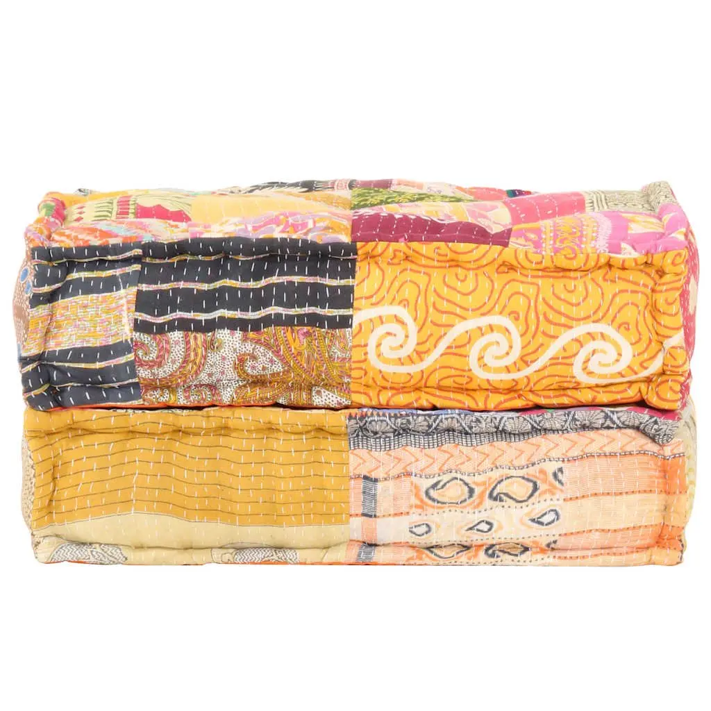Patchwork Pouffe Footrest Soft Fabric Multicolour Ottoman Sofa Cushion 60 x 70 x 36 cm