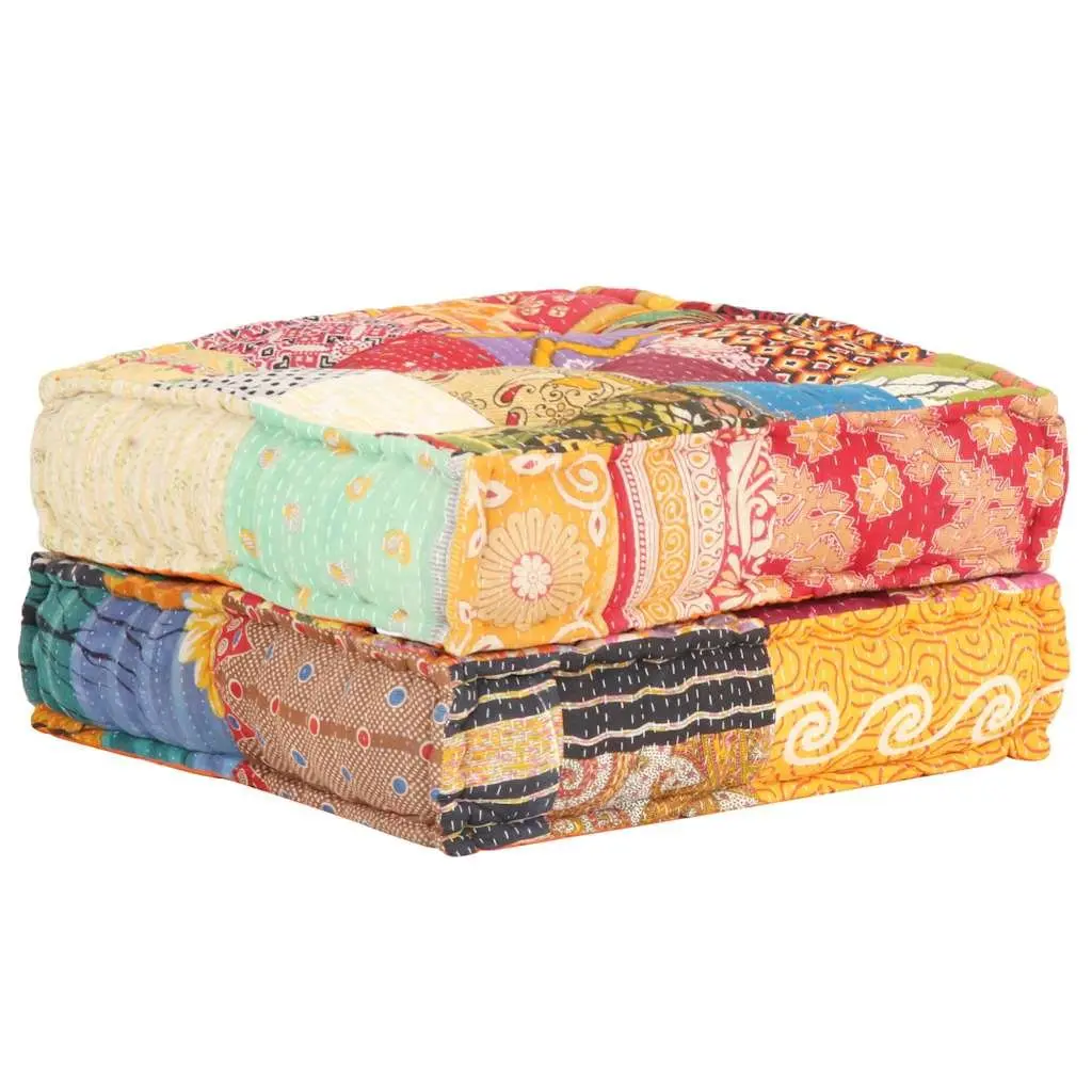 Patchwork Pouffe Footrest Soft Fabric Multicolour Ottoman Sofa Cushion 60 x 70 x 36 cm