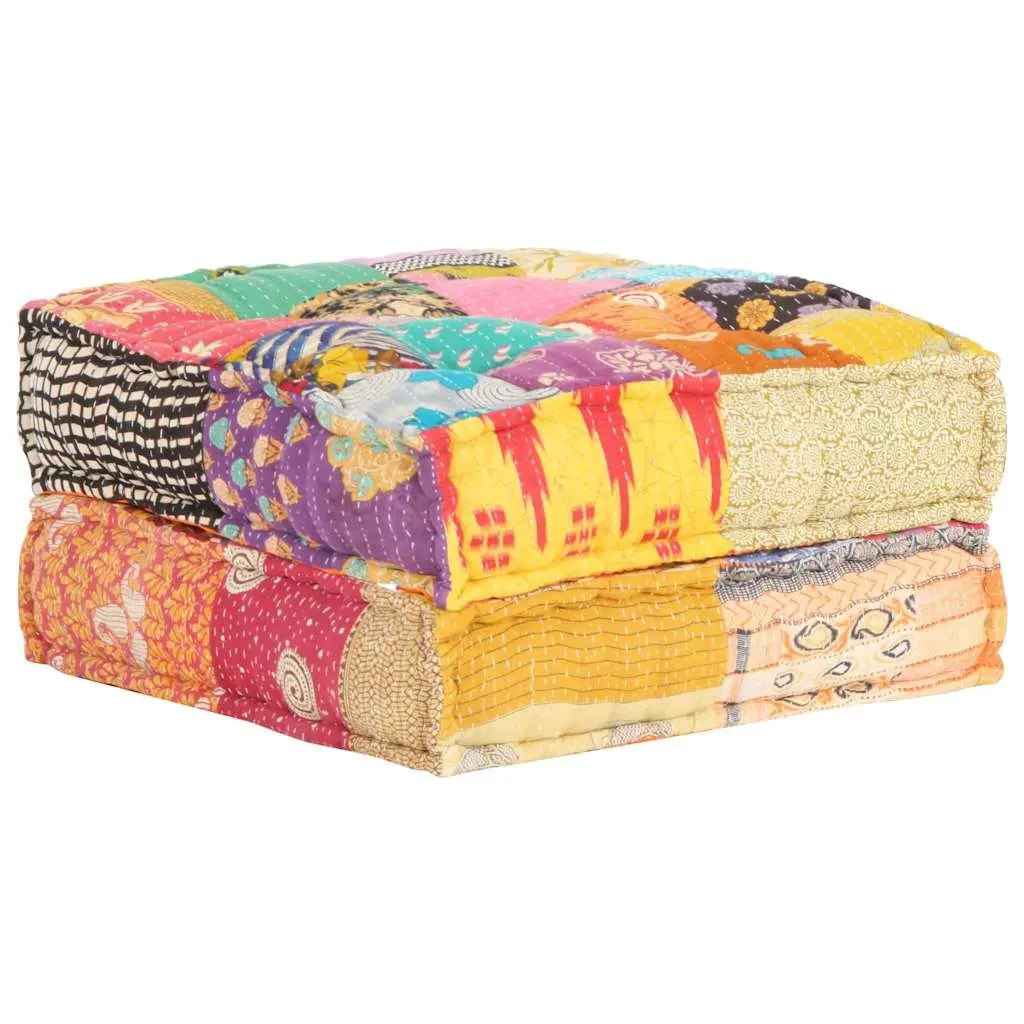 Patchwork Pouffe Footrest Soft Fabric Multicolour Ottoman Sofa Cushion 60 x 70 x 36 cm