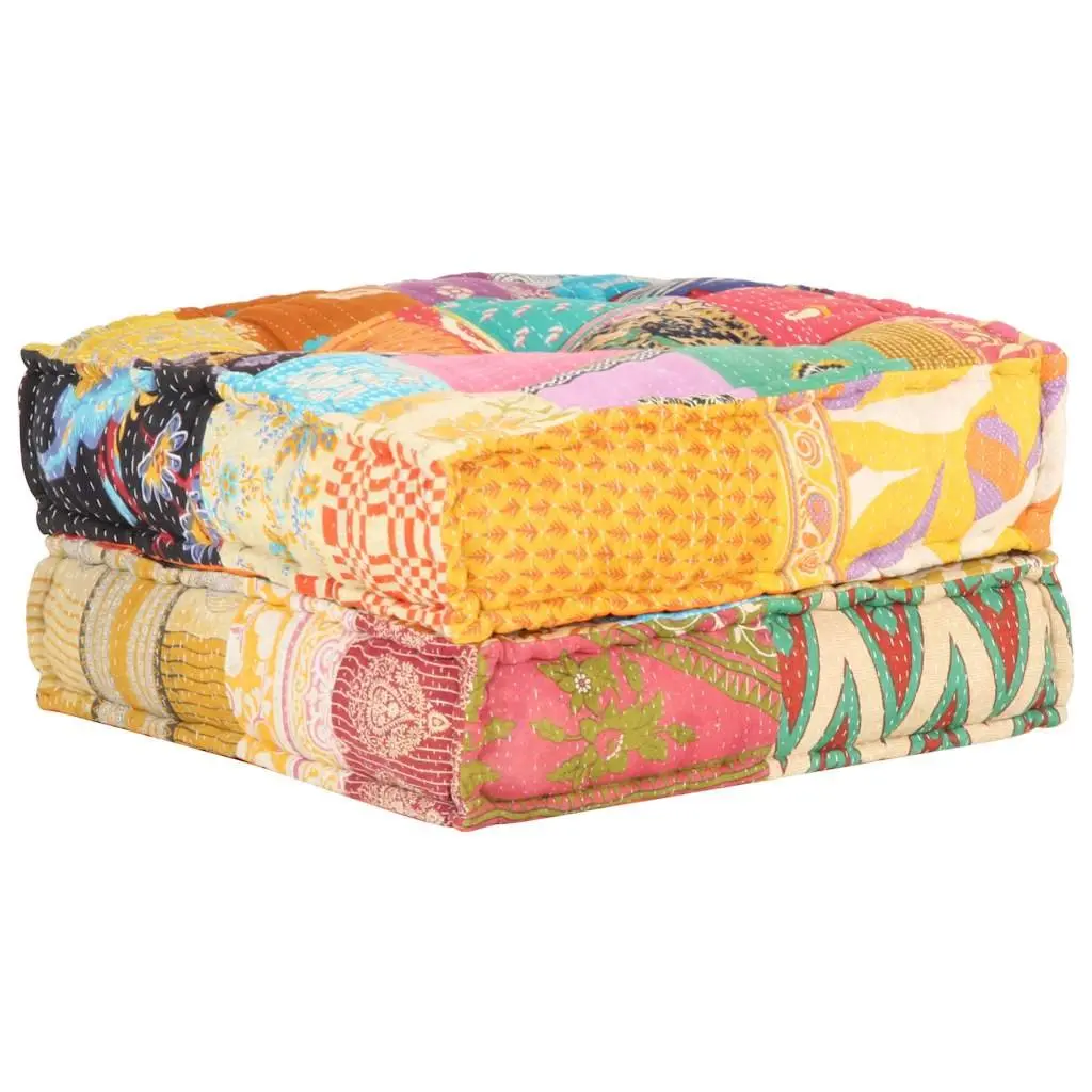 Patchwork Pouffe Footrest Soft Fabric Multicolour Ottoman Sofa Cushion 60 x 70 x 36 cm