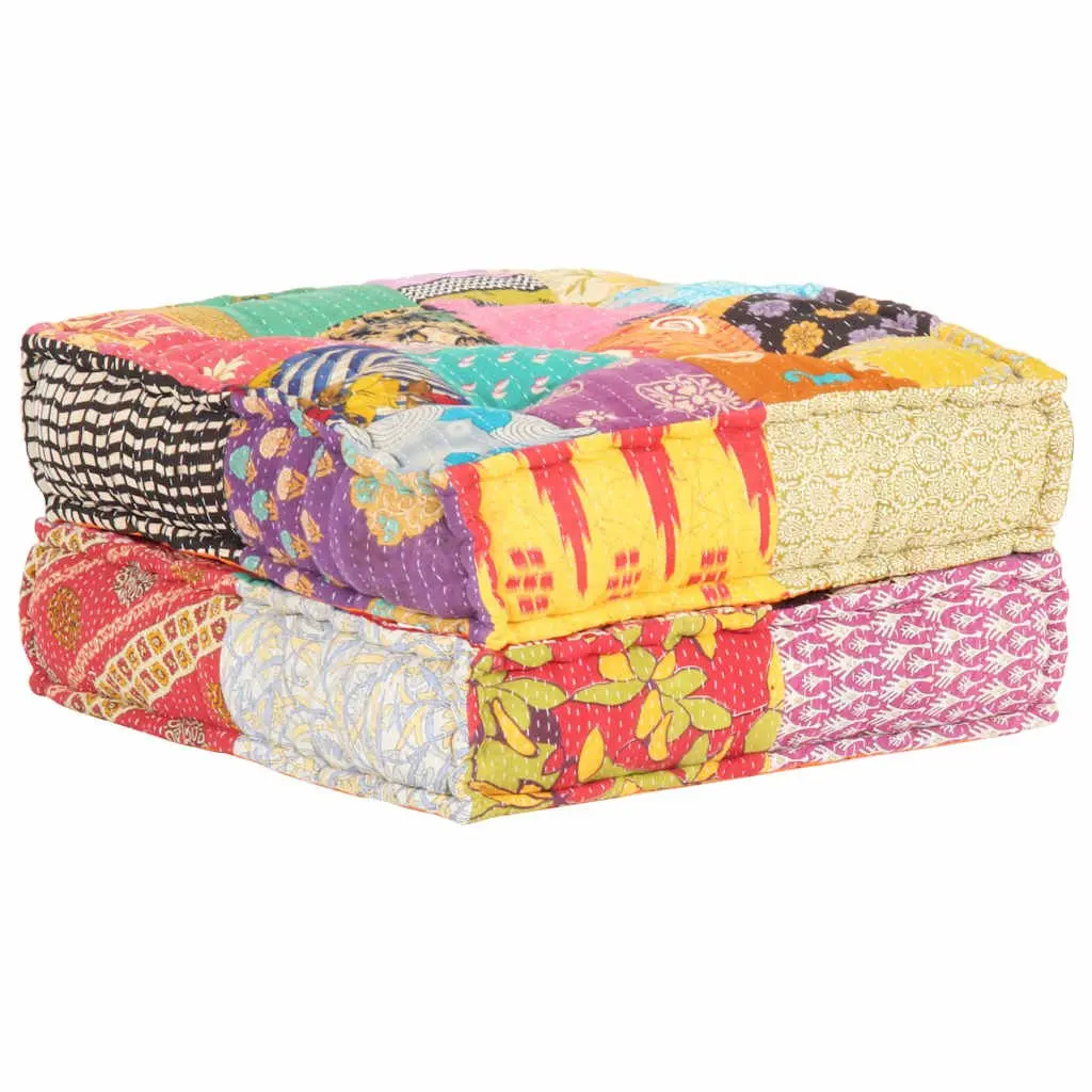 Patchwork Pouffe Footrest Soft Fabric Multicolour Ottoman Sofa Cushion 60 x 70 x 36 cm