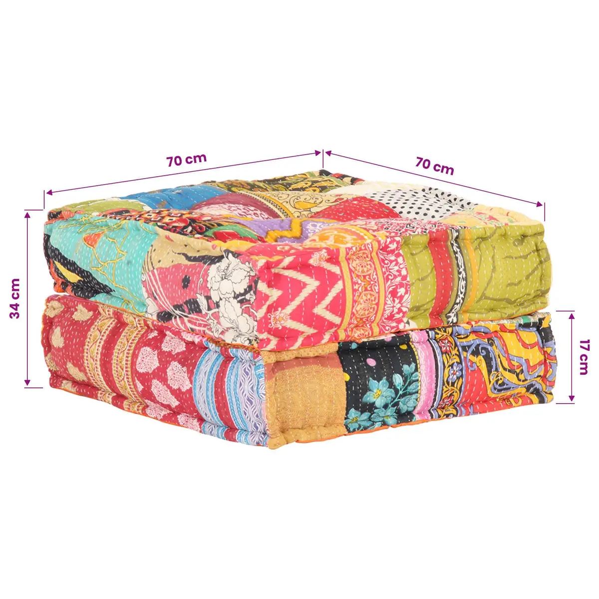 Patchwork Pouffe Footrest Soft Fabric Multicolour Ottoman Sofa Cushion 60 x 70 x 36 cm