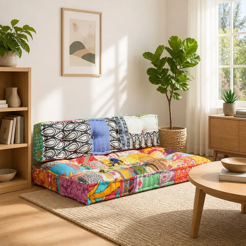 Pallet Sofa Cushion Comfort Multicolour Patchwork Fabric Soft Padding