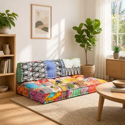 Pallet Sofa Cushion Multicolour Patchwork Fabric Soft Padding Comfort Home Decor