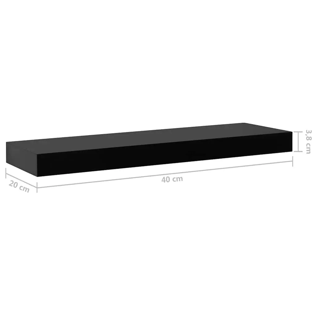 Black Floating Wall Shelves Organizer Set 40x20cm Display Storage Home Decor 2 Piece