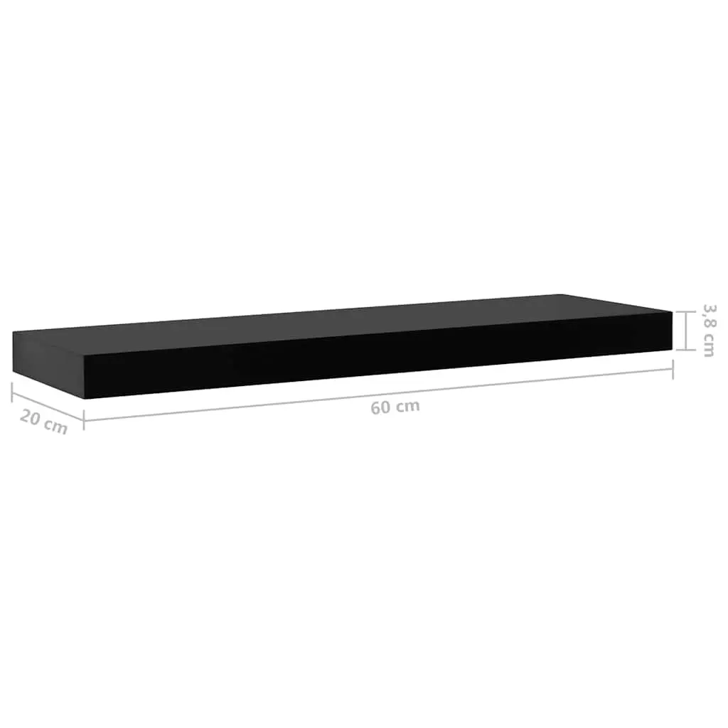 Floating Wall Shelves Storage Display 60 x 20 x 3.8 cm Black 2 Pieces