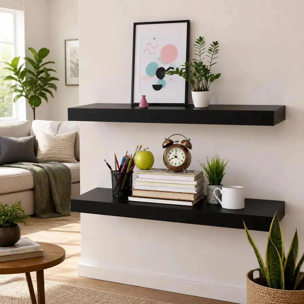 Floating Wall Shelves 2 Pieces Black Display Ledges Storage Home Decor