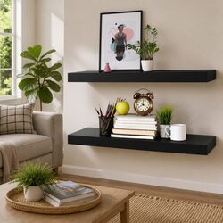 Versatile Floating Wall Shelves – 2 Pcs in Black