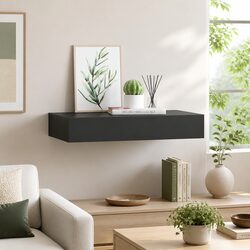 Floating Wall Shelf with Drawer Black 48x25x8 cm Display Storage Organizer