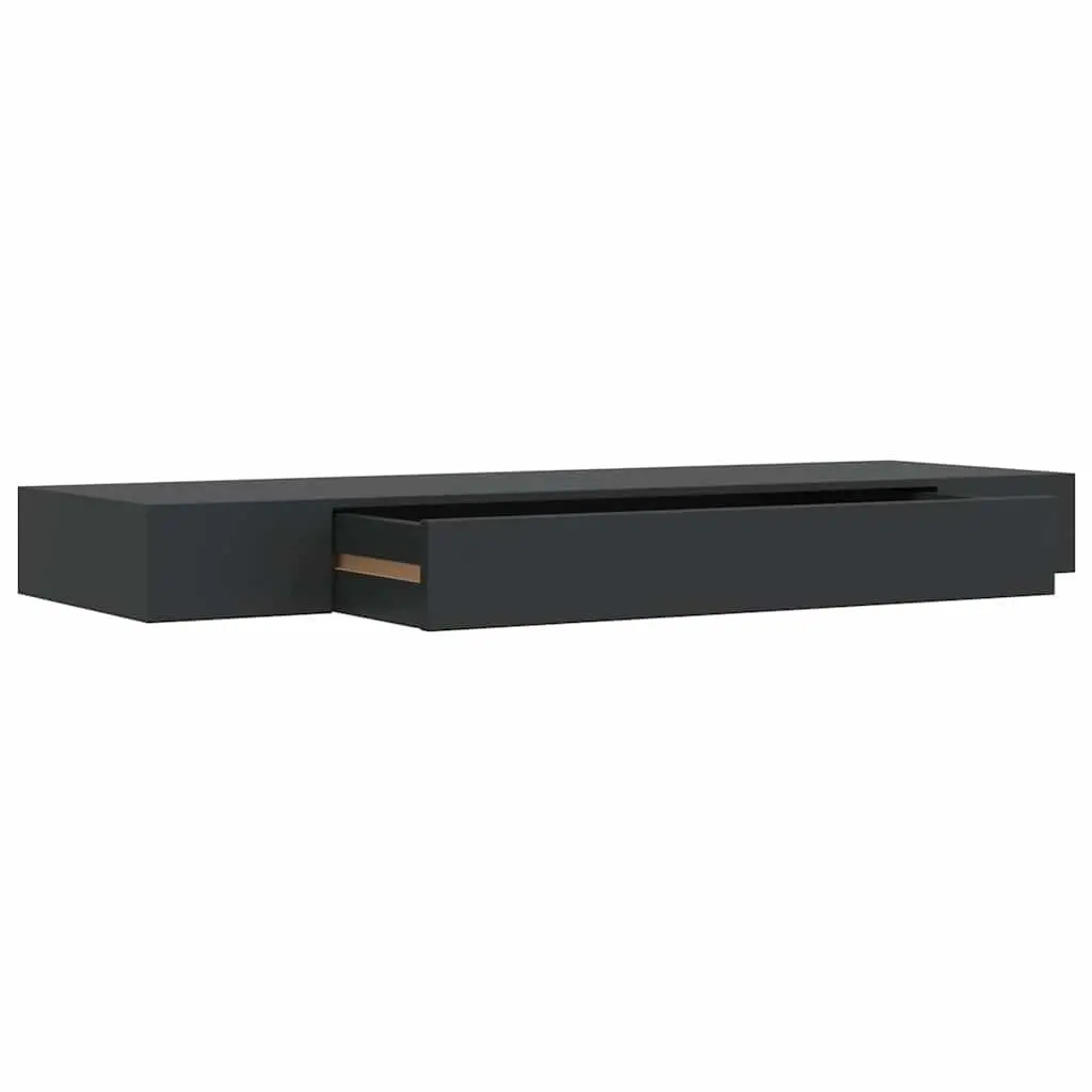Black Floating Wall Shelf with Integrated Drawer