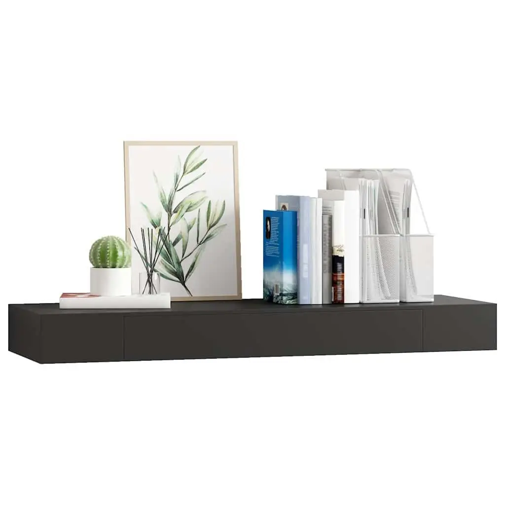 Black Floating Wall Shelf with Integrated Drawer