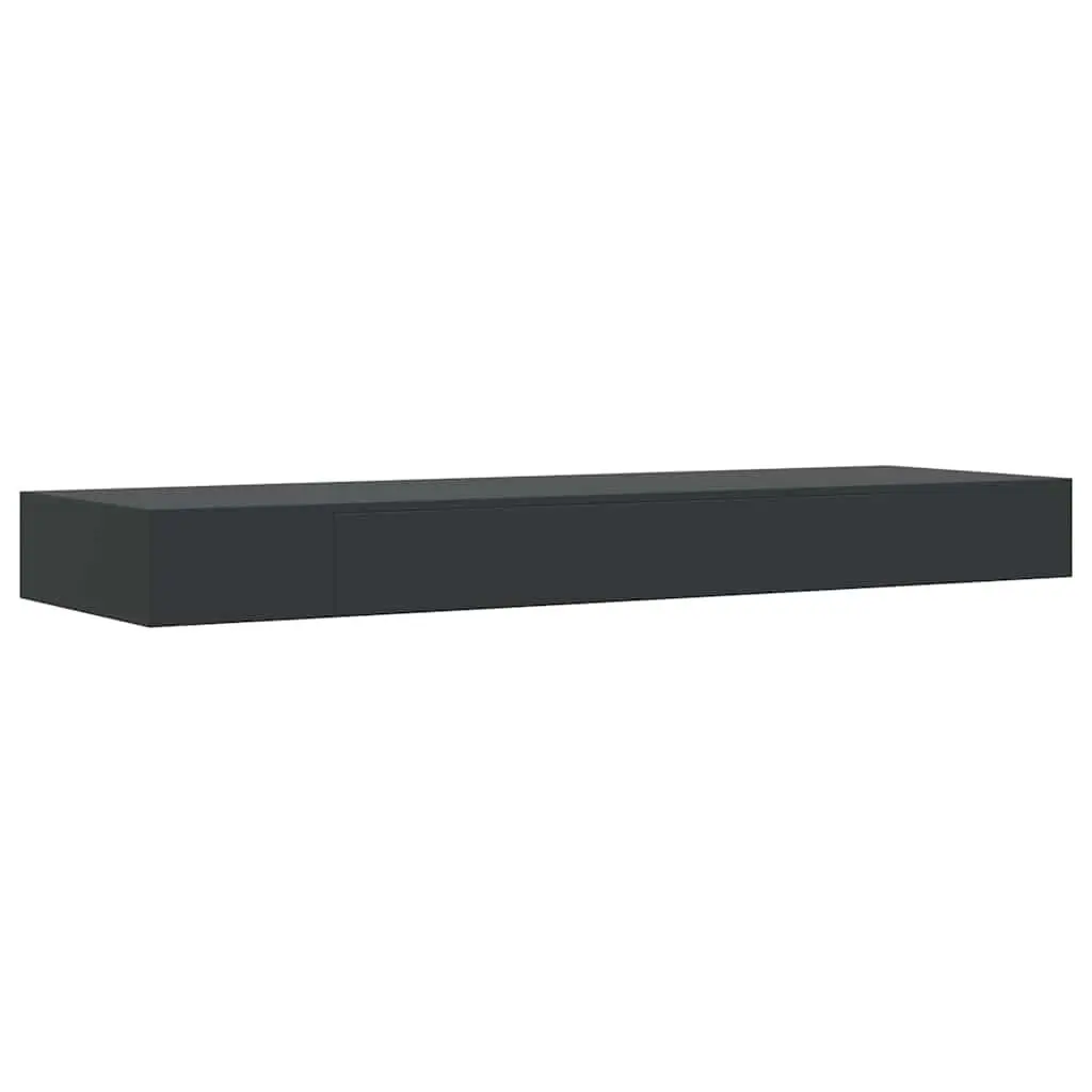 Black Floating Wall Shelf with Integrated Drawer