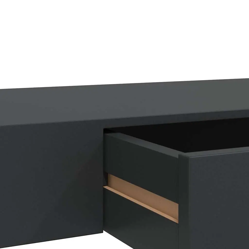 Black Floating Wall Shelf with Integrated Drawer