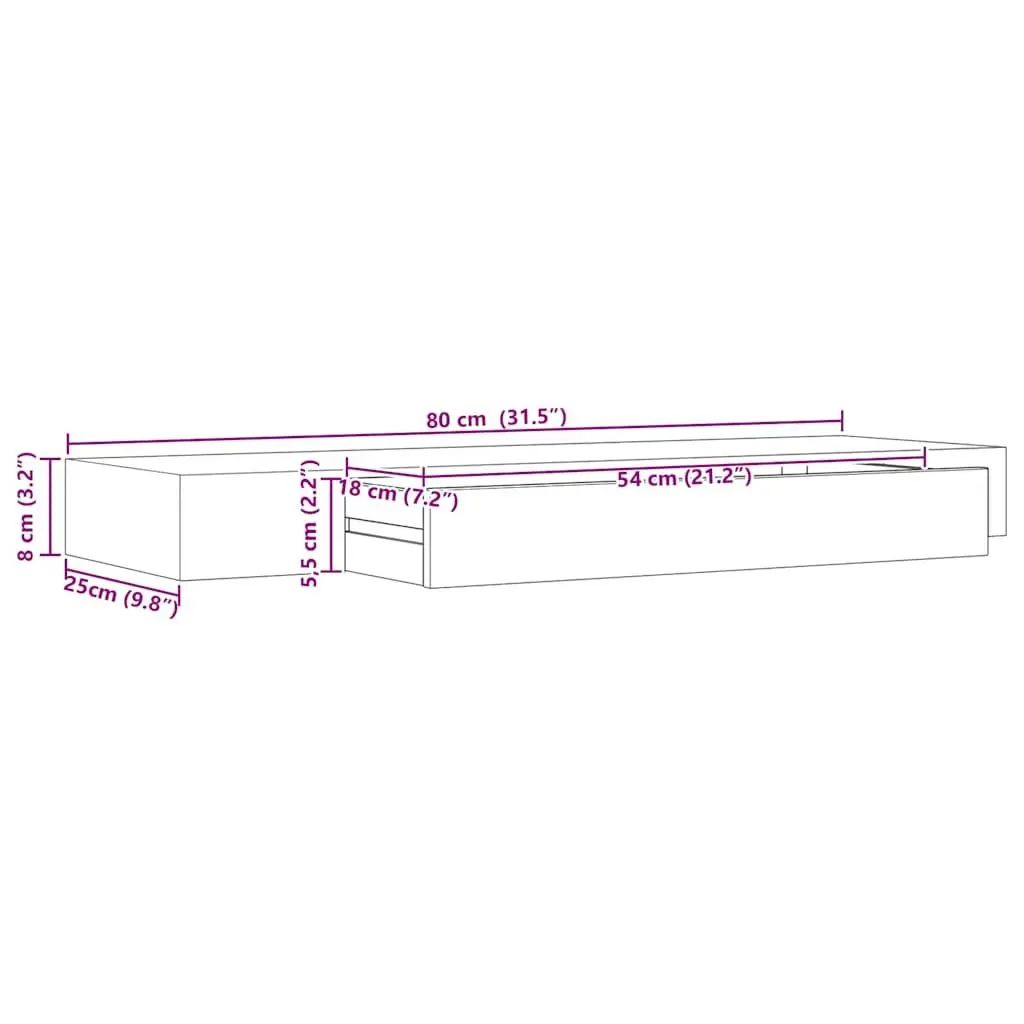 Black Floating Wall Shelf with Integrated Drawer