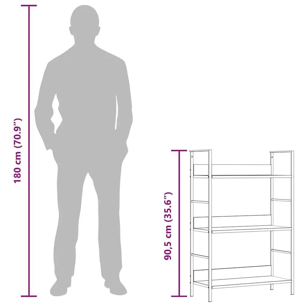 3-Shelf Storage Cabinet Black Engineered Wood 60x27.6x90.5cm Home Display Unit