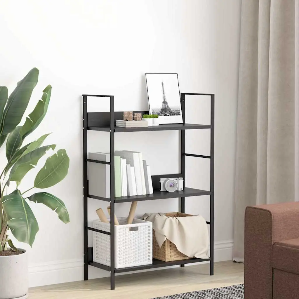 3-Shelf Storage Cabinet Black Engineered Wood 60x27.6x90.5cm Home Display Unit