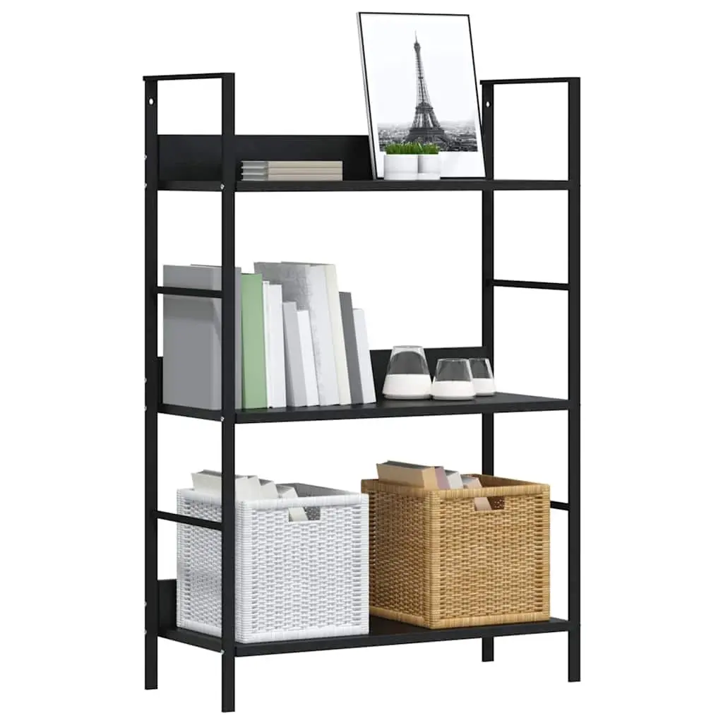 3-Shelf Storage Cabinet Black Engineered Wood 60x27.6x90.5cm Home Display Unit