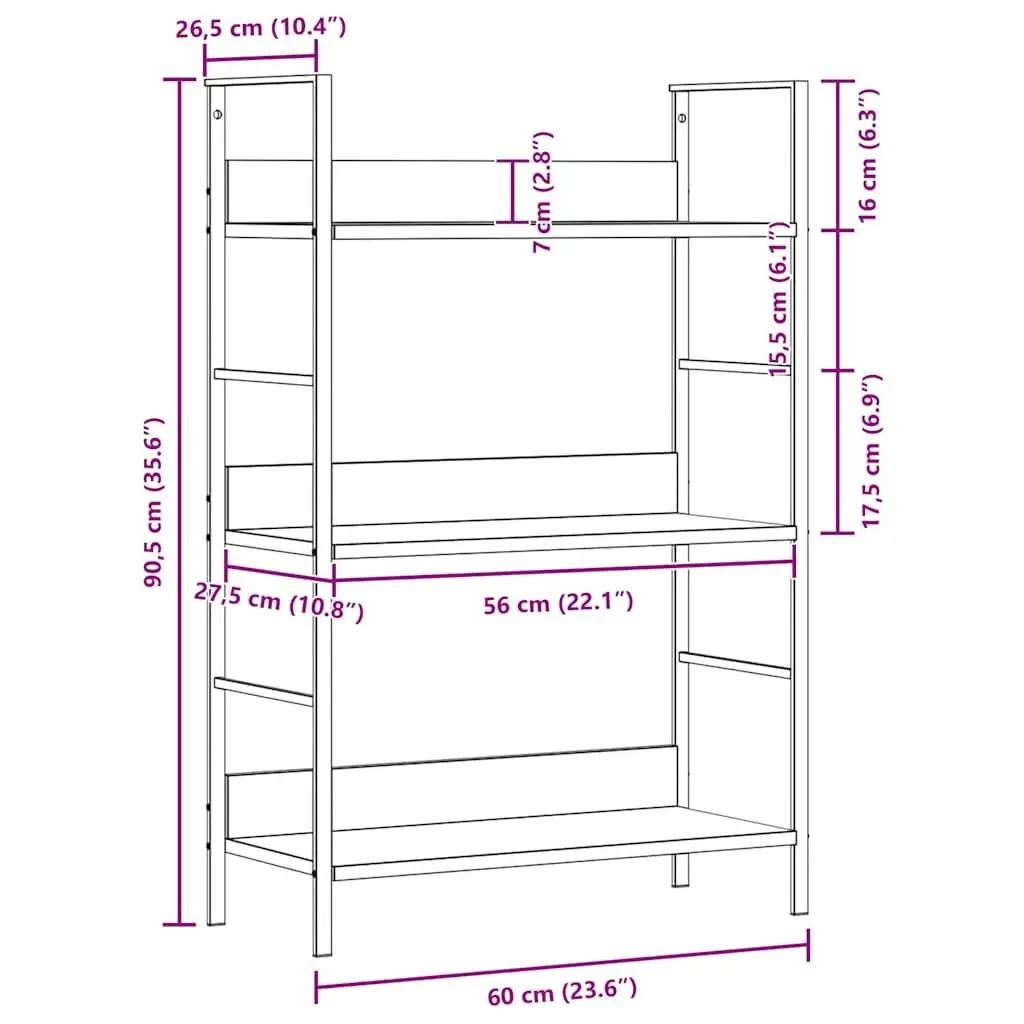 3-Shelf Storage Cabinet Black Engineered Wood 60x27.6x90.5cm Home Display Unit