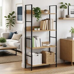 4-Layer Book Shelf Engineered Wood Standing Display Cabinet Storage Rack Brown