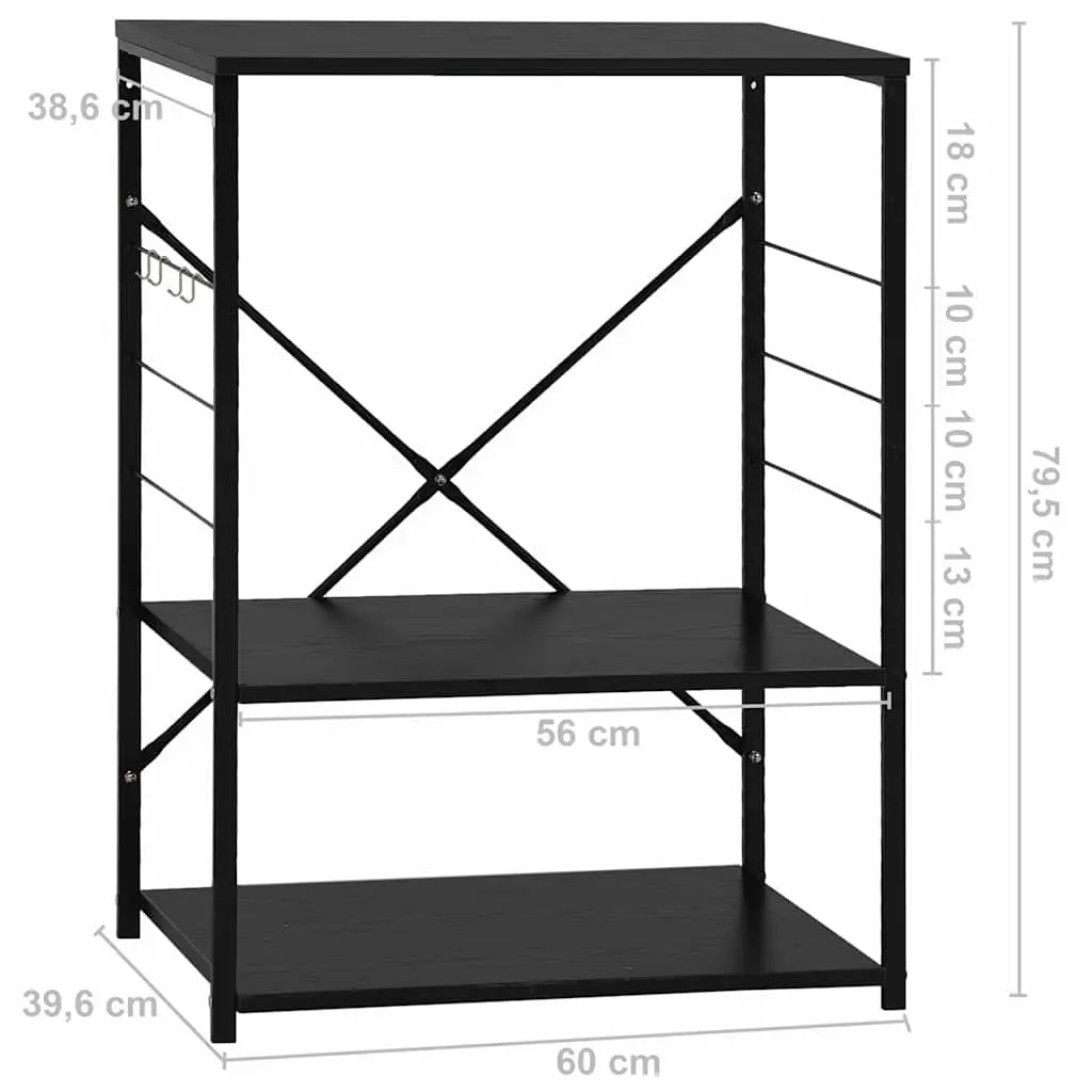3-Tier Storage Cabinet Kitchen Organiser Black 60x39.6x79.5cm