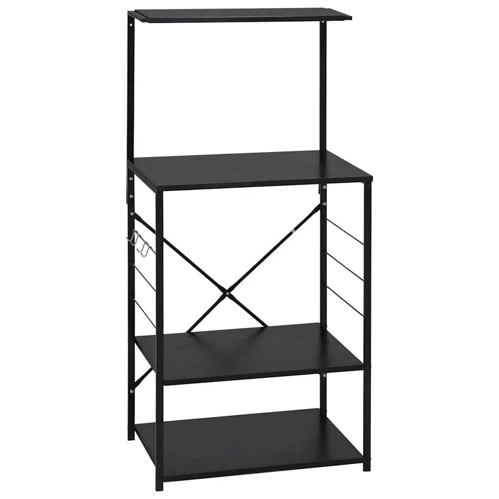 4-Tier Microwave Kitchen Storage Cabinet Shelf Organiser Black Engineered Wood