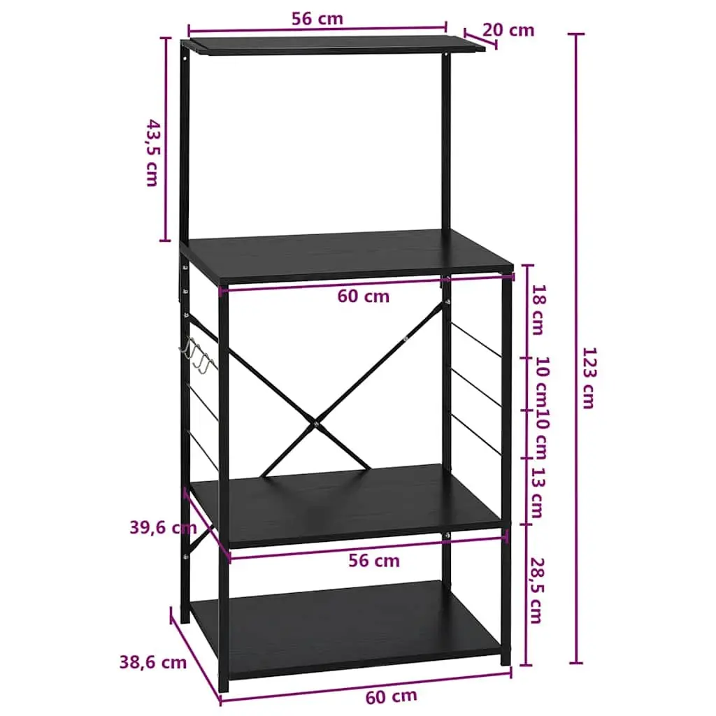 4-Tier Microwave Kitchen Storage Cabinet Shelf Organiser Black Engineered Wood