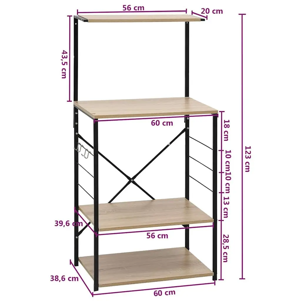 Microwave Cabinet 4-Tier Kitchen Shelf Storage Organiser 60x39.6x123cm Black Oak
