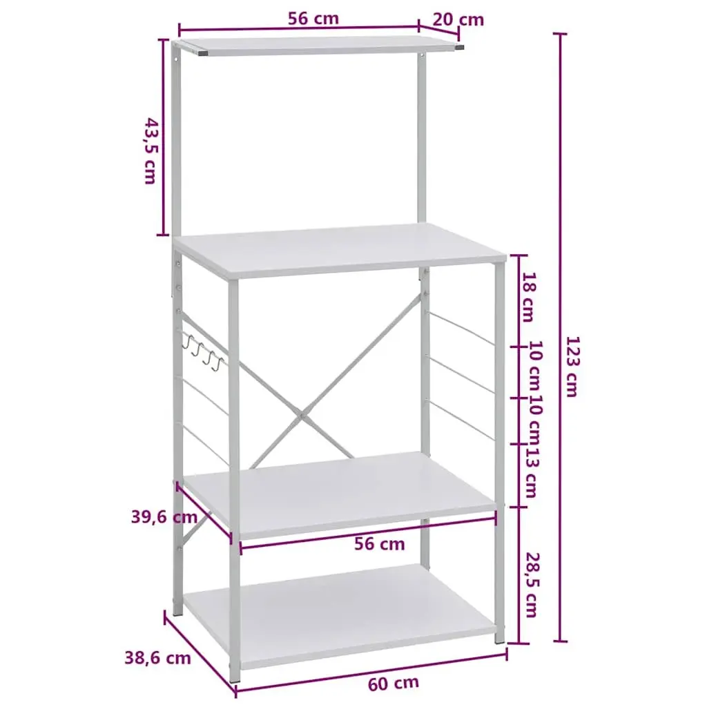 Microwave Cabinet White 4-Tier Kitchen Shelf Storage Organiser Engineered Wood