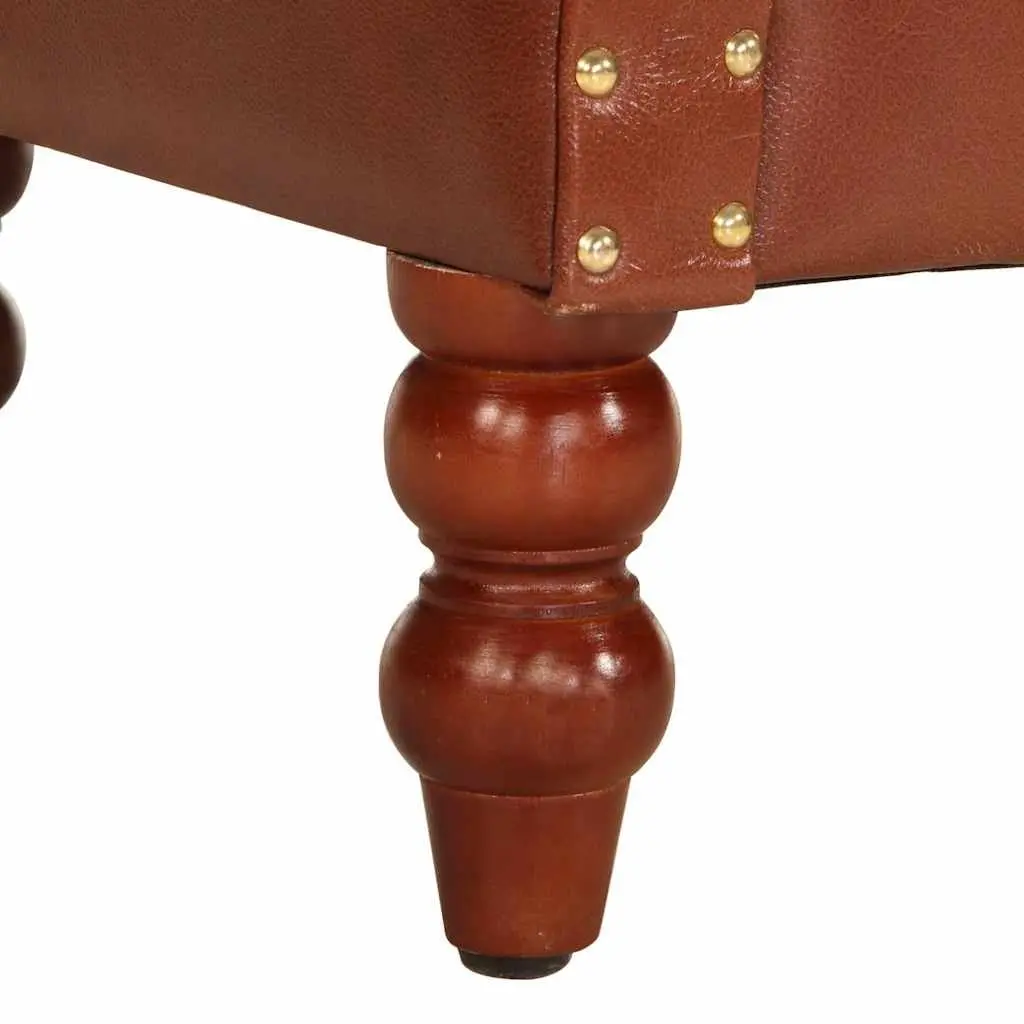 Armchair Brown Real Goat Leather Upholstered Solid Mango Wood Legs Living Room