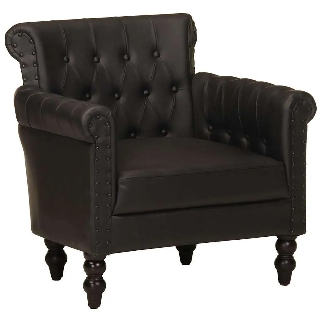 Armchair Black Real Goat Leather Lounge Chair Living Room Furniture Solid Wood