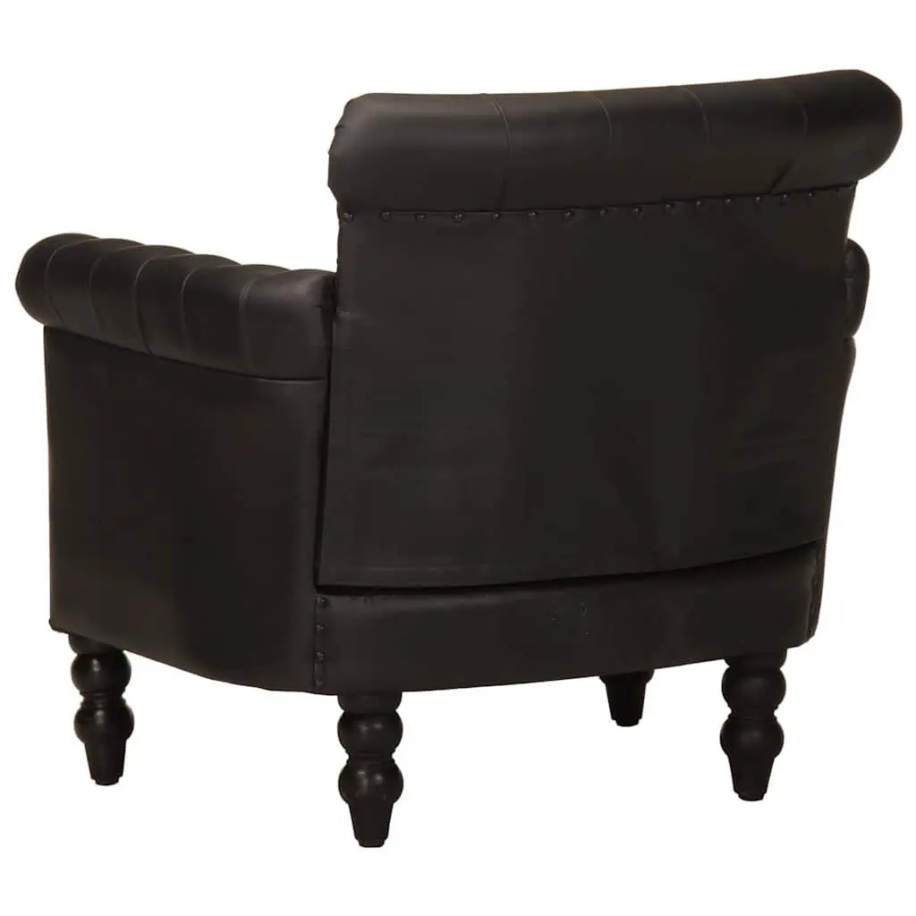 Armchair Black Real Goat Leather Lounge Chair Living Room Furniture Solid Wood