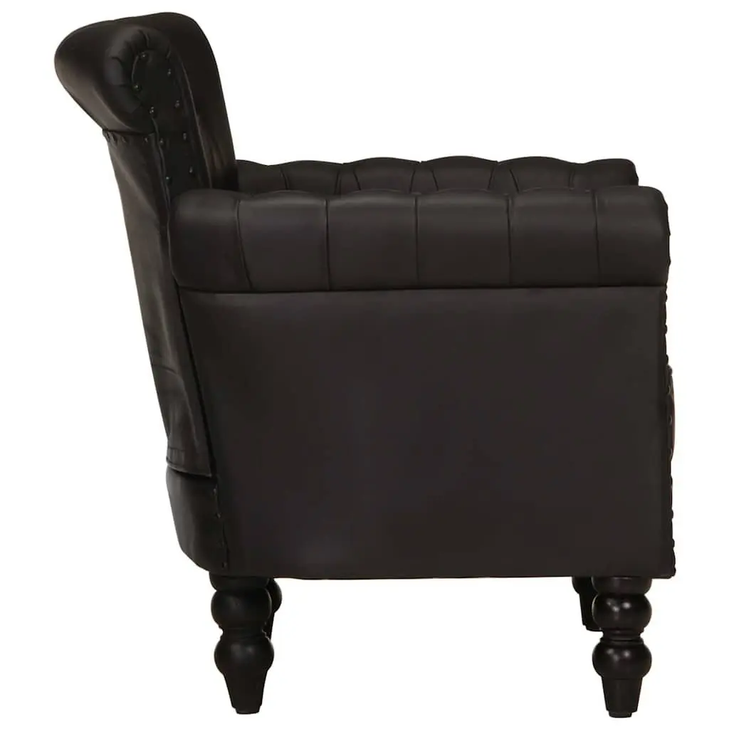 Armchair Black Real Goat Leather Lounge Chair Living Room Furniture Solid Wood