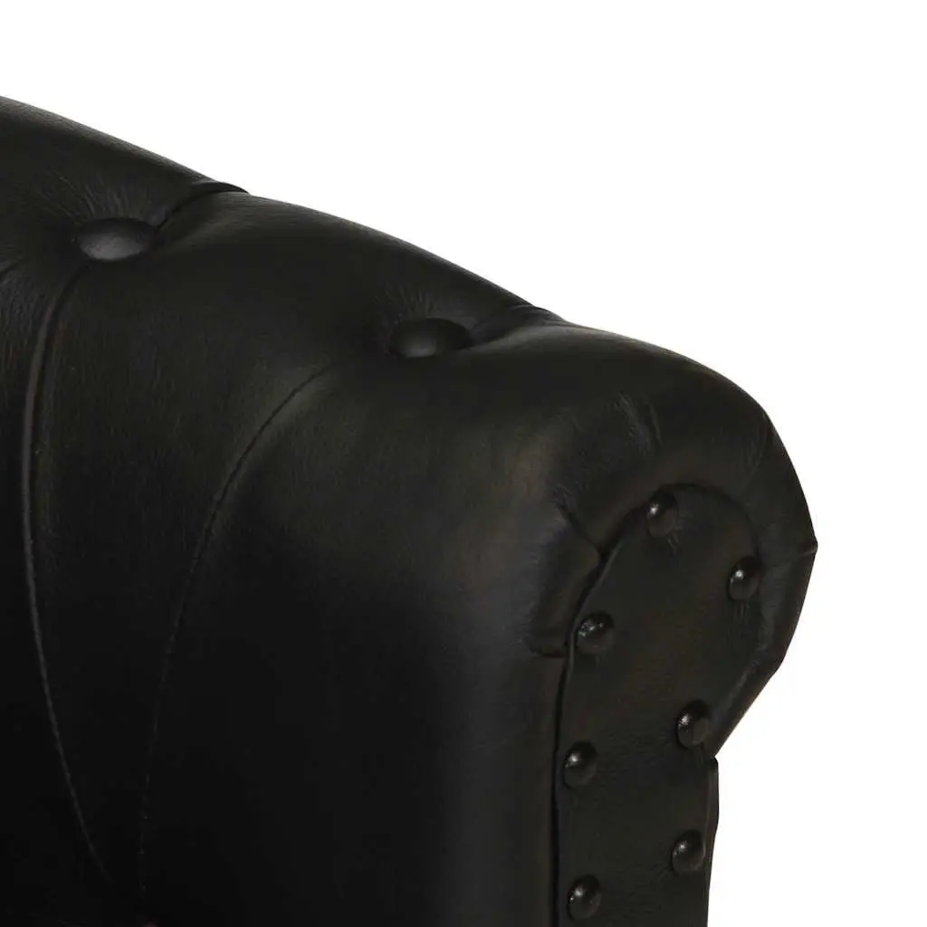 Armchair Black Real Goat Leather Lounge Chair Living Room Furniture Solid Wood
