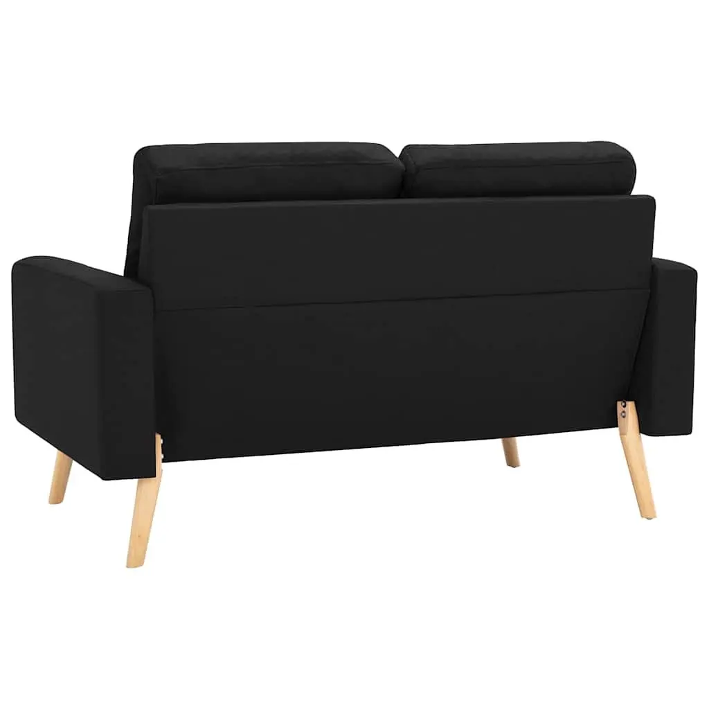 2-Seater Sofa Black Fabric Upholstered Padded Cushions Wooden Frame Living Room
