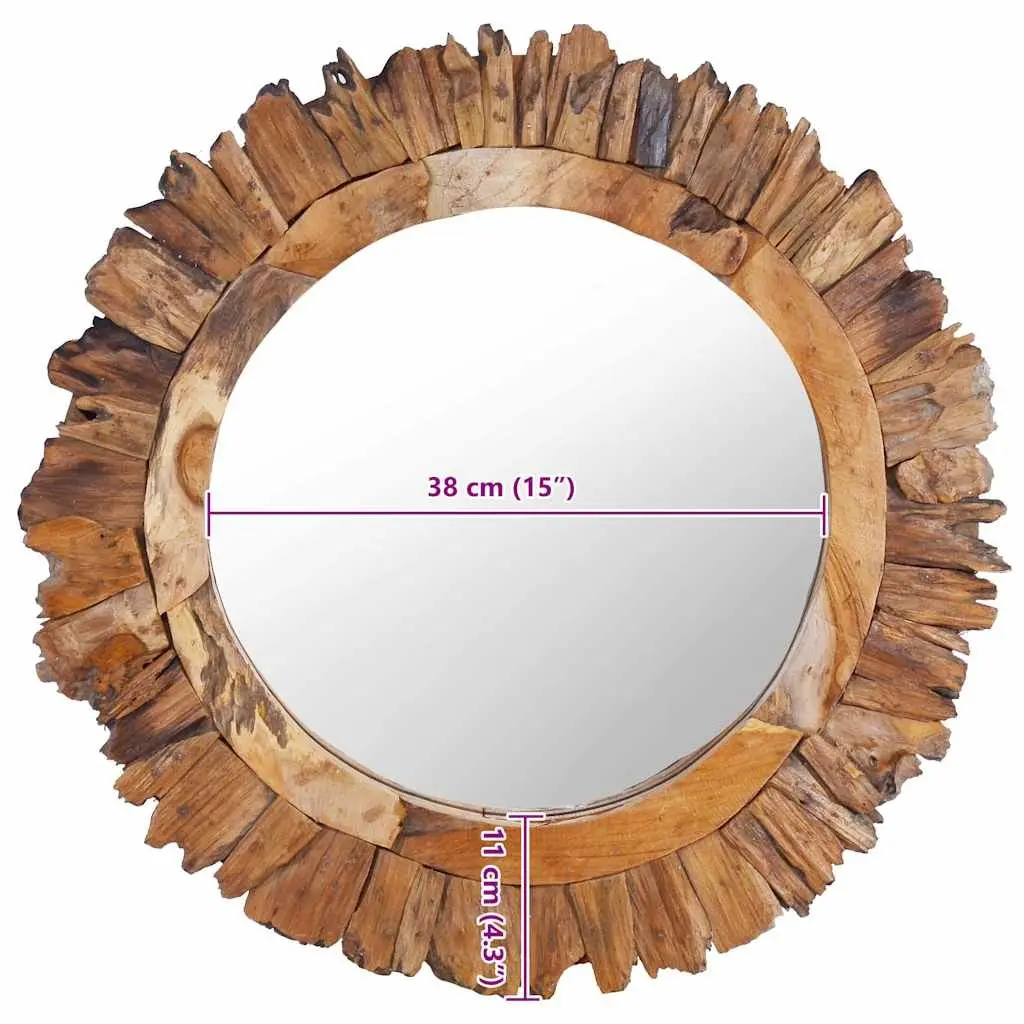 Round Wall Mirror 60 cm Petal Design Teak Wood Frame Home Decor Bathroom