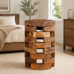 Solid Teak Wood Bedside Cabinet, Vintage Look 30x30x45 cm