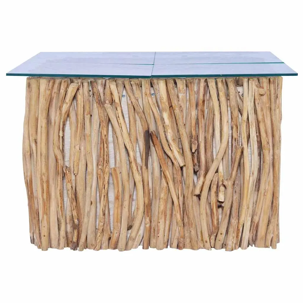 Coffee Table Solid Teak Wood Glass Top Living Room Accent Side Table 66x66x40cm