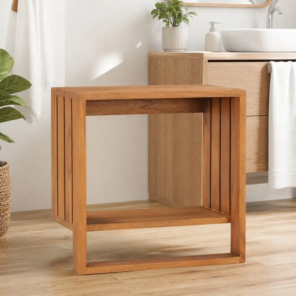Wall-mounted Towel Rack Solid Teak Wood Bathroom Storage Organizer Holder