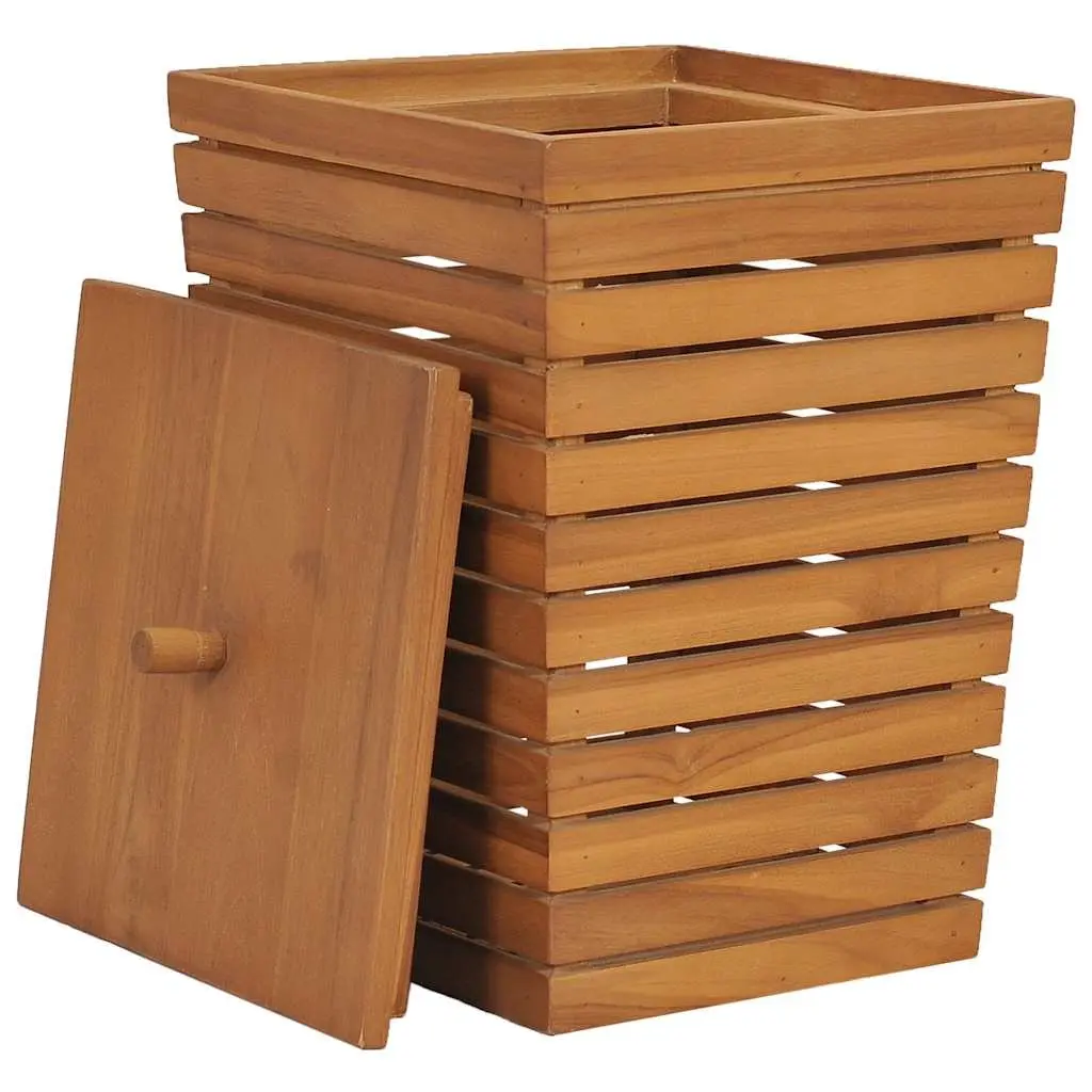 Laundry Basket 30x30x45cm Brown Slatted Design Storage Bin Wooden Household