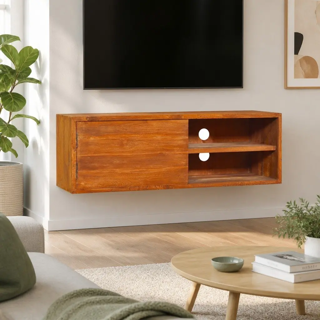 Solid Teak Wood TV Cabinet with Storage