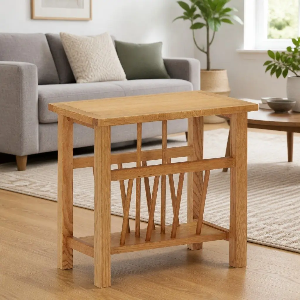 End Table Magazine Rack Solid Oak Wood 45x27x42 cm Brown