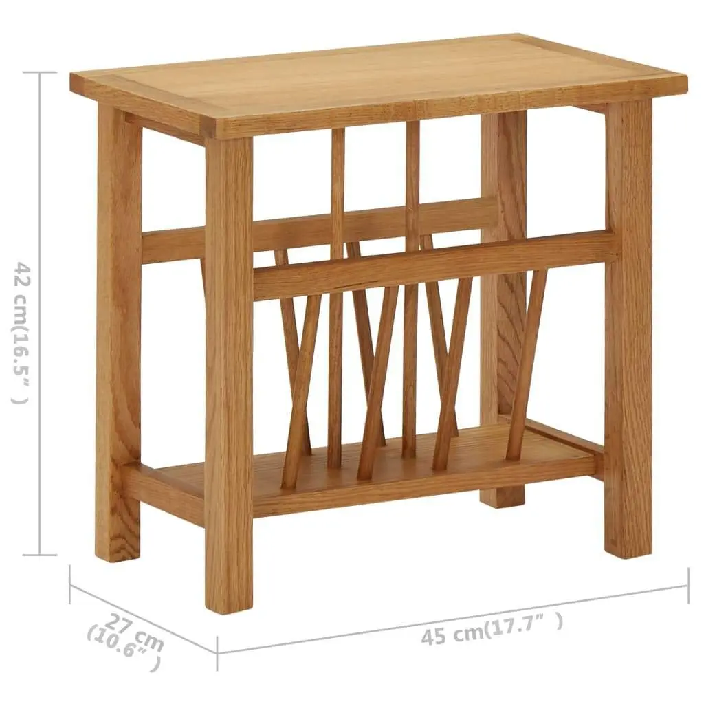 End Table Magazine Rack Solid Oak Wood 45x27x42 cm Brown